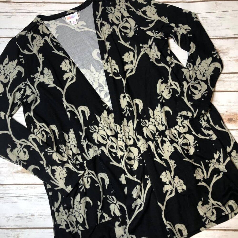NEW XL LuLaRoe Caroline Long Sleeve Swing Cardigan Sweater Black Cream Floral